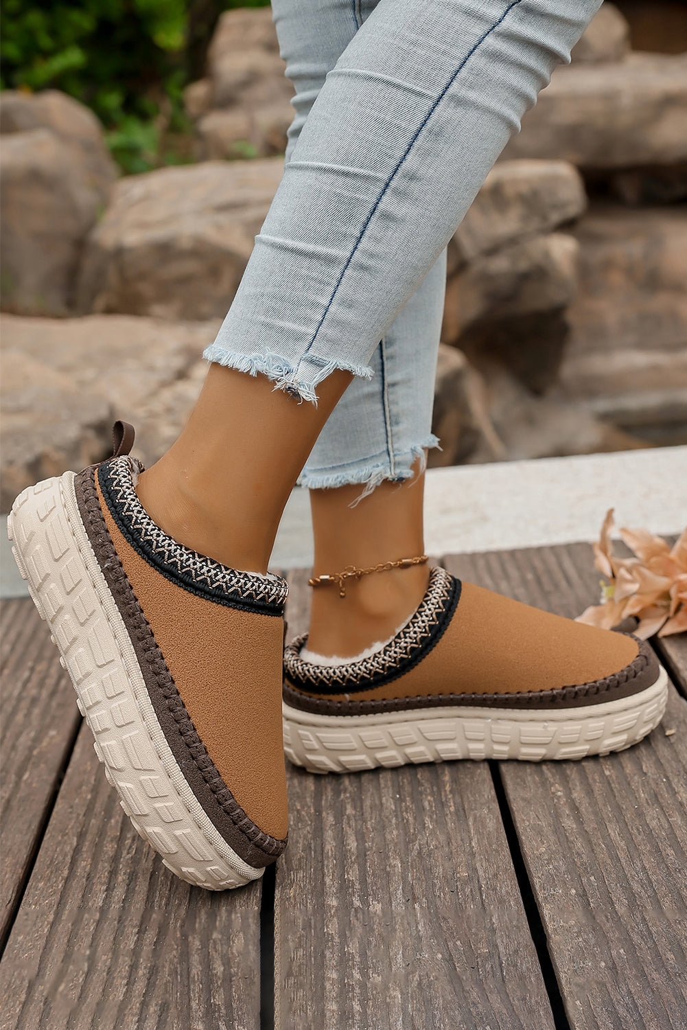 Millie Plush Winter Clog Slippers Threaded Pear