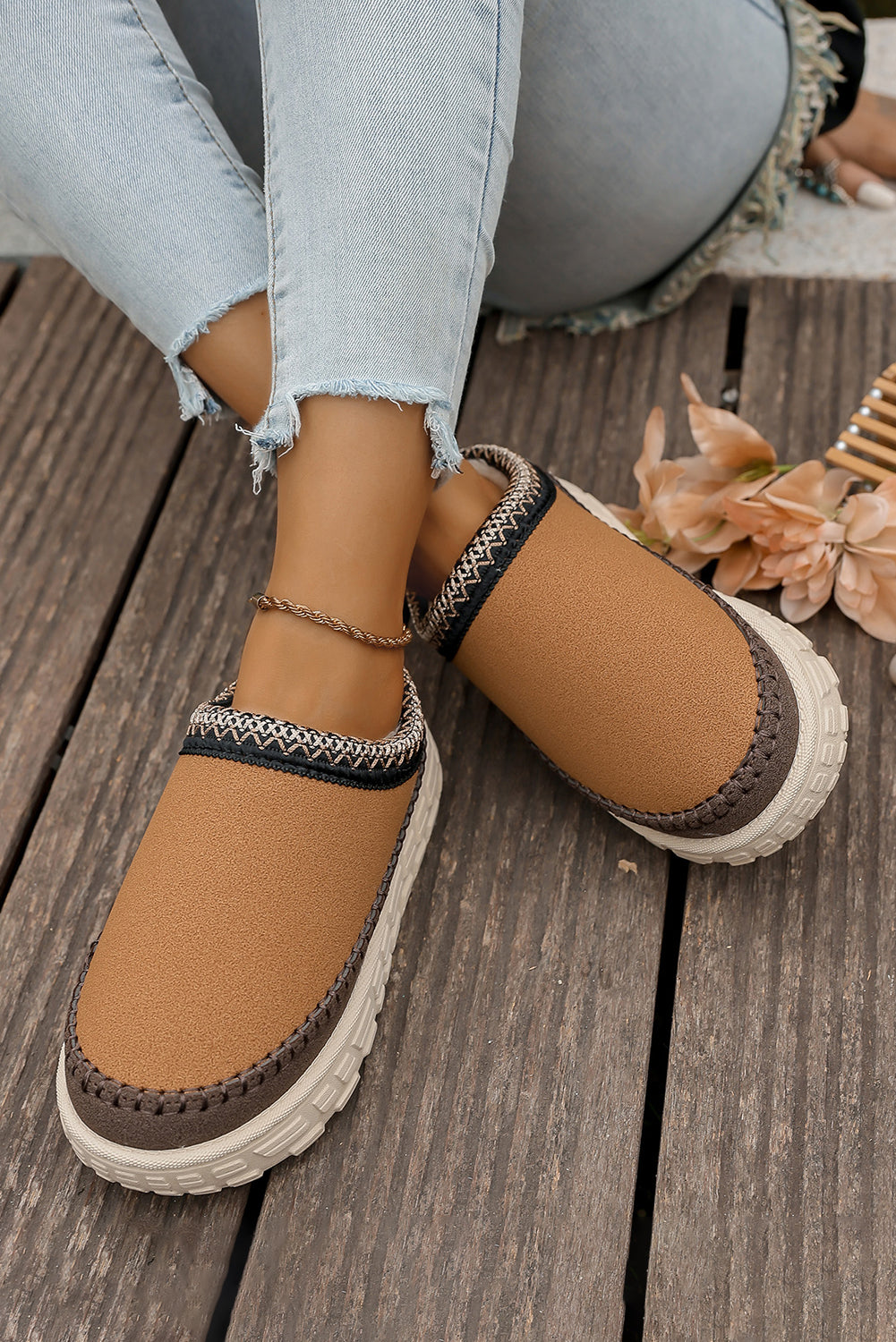Millie Plush Winter Clog Slippers Threaded Pear