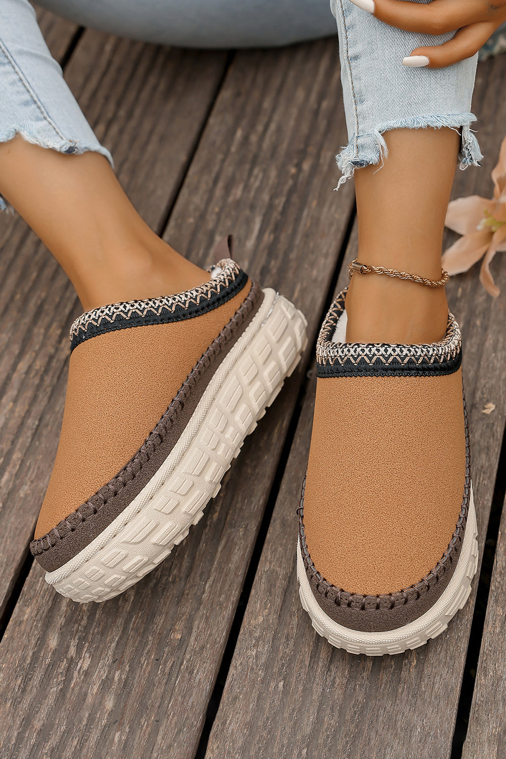 Millie Plush Winter Clog Slippers Threaded Pear