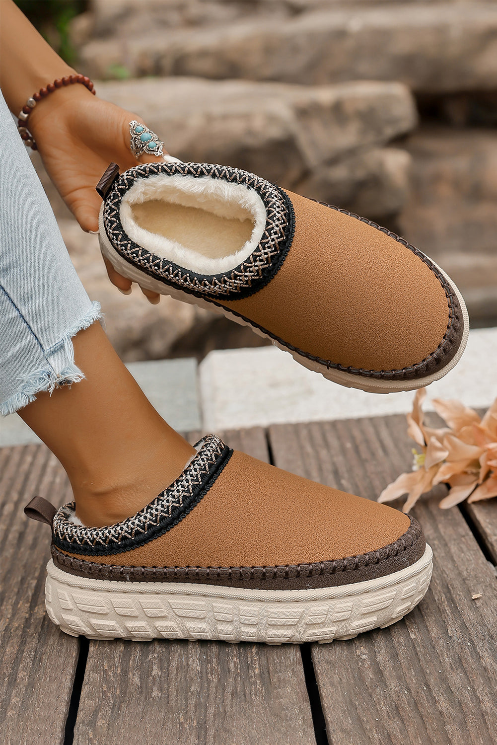 Millie Plush Winter Clog Slippers Threaded Pear