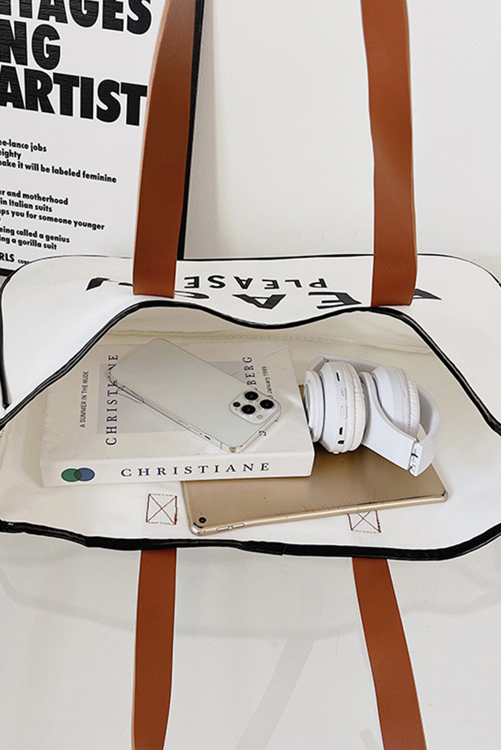 Ryan Beach Please Canvas Tote Threaded Pear
