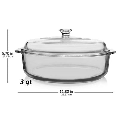 3-Quart Glass Bakeware Casserole Dish Dutch Oven with Oven-Safe Glass Lid FastFurnishings