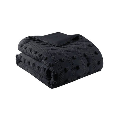 King/Cal King 3 Piece Pompom Microfiber Hypoallergenic Comforter Set in Black FastFurnishings