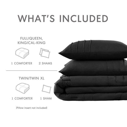King size Pre-Washed Pleated Microfiber Comforter Set in Black FastFurnishings