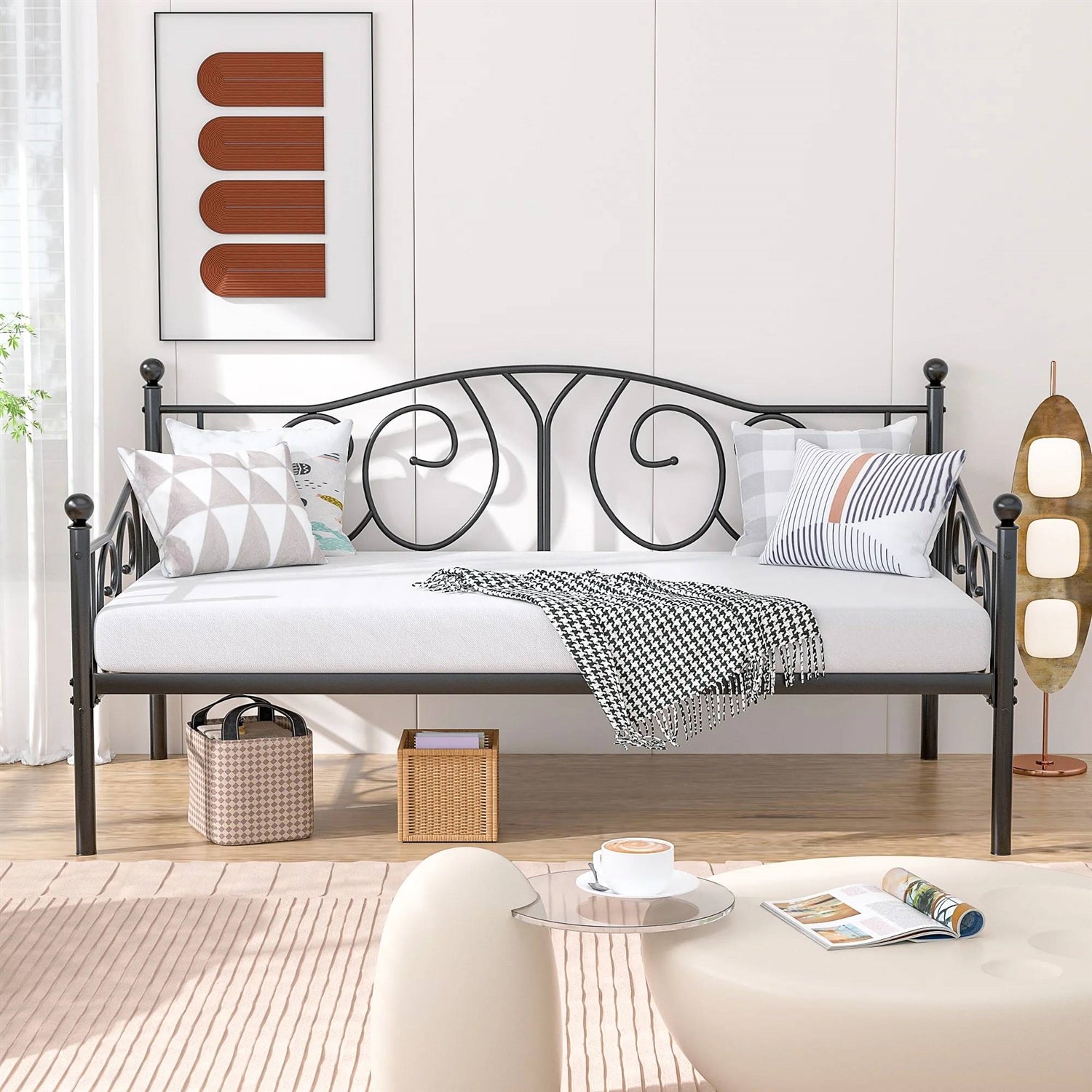 Twin size Victorian Black Metal Daybed Frame - 350 lbs. Weight Capacity FastFurnishings