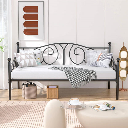 Twin size Victorian Black Metal Daybed Frame - 350 lbs. Weight Capacity FastFurnishings