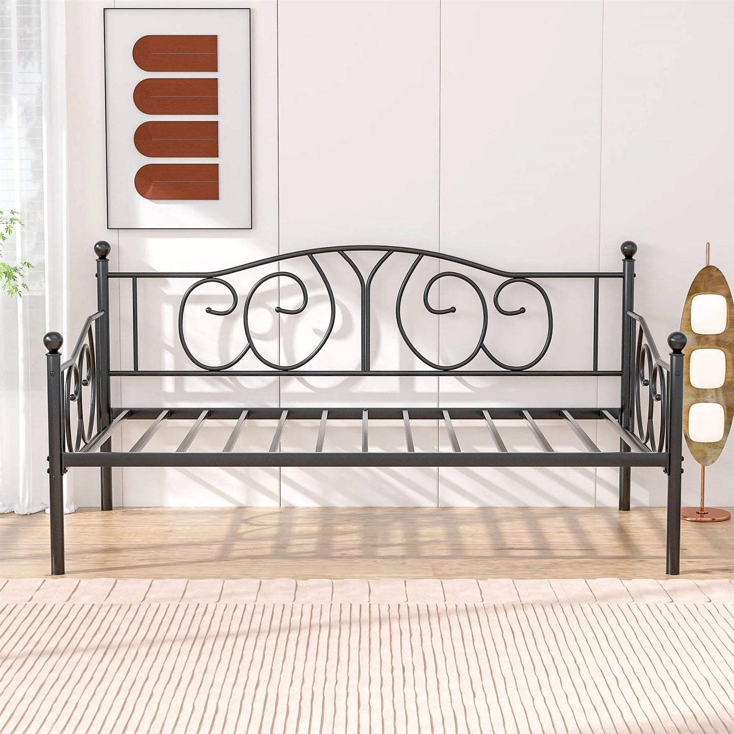 Twin size Victorian Black Metal Daybed Frame - 350 lbs. Weight Capacity FastFurnishings
