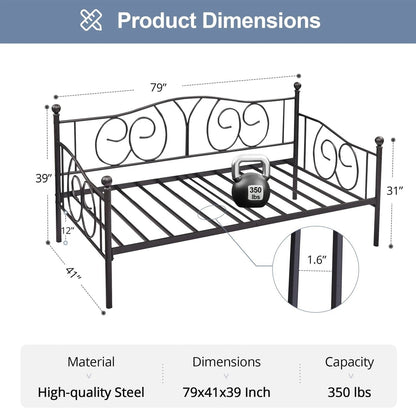 Twin size Victorian Black Metal Daybed Frame - 350 lbs. Weight Capacity FastFurnishings
