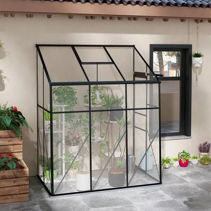 6.3 ft x 4.1 ft Outdoor Polycarbonate Lean-to Greenhouse with Black Metal Frame FastFurnishings