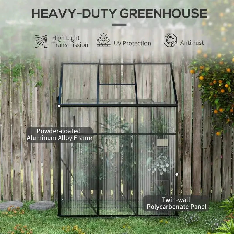 6.3 ft x 4.1 ft Outdoor Polycarbonate Lean-to Greenhouse with Black Metal Frame FastFurnishings