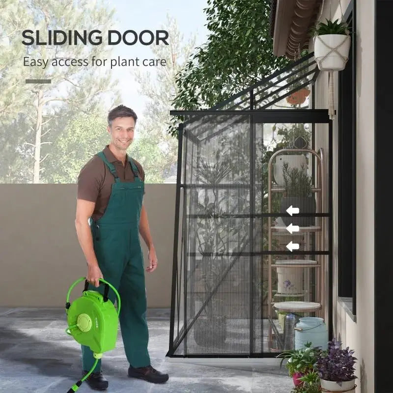 6.3 ft x 4.1 ft Outdoor Polycarbonate Lean-to Greenhouse with Black Metal Frame FastFurnishings