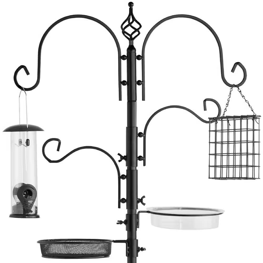 Complete Bird Feeder Set with Black Metal Stand and Bird Feeders FastFurnishings