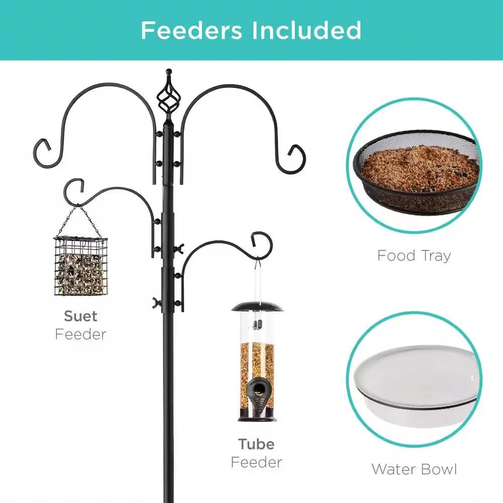 Complete Bird Feeder Set with Black Metal Stand and Bird Feeders FastFurnishings