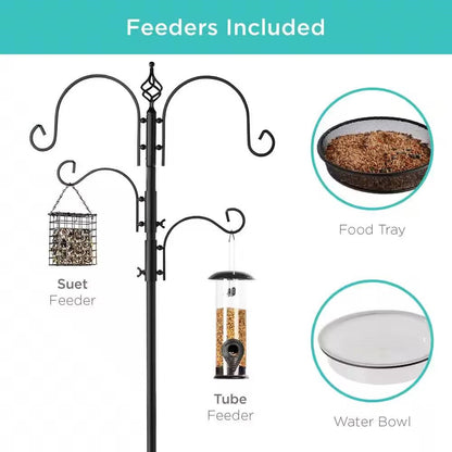 Complete Bird Feeder Set with Black Metal Stand and Bird Feeders FastFurnishings