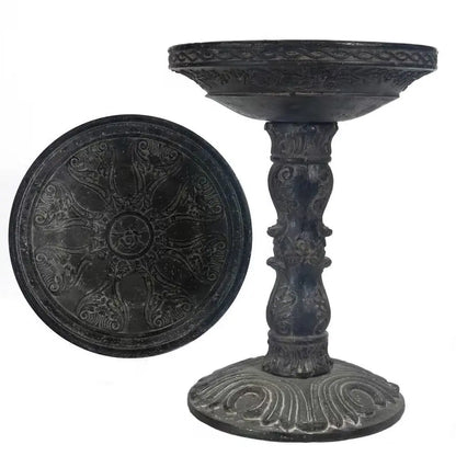 Outdoor Garden Fiberglass Bird Bath in Black Charcoal Stone Finish FastFurnishings