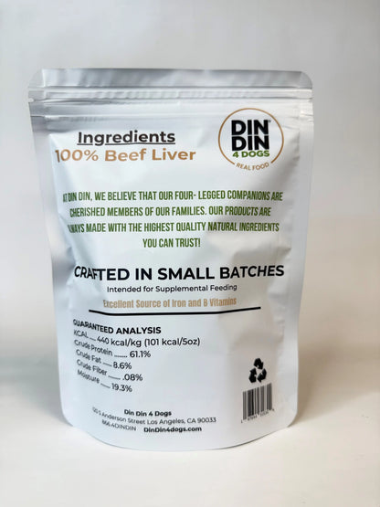 100% Beef Liver Dog Treats, 5 Ounce Bag, Single Ingredient, High Protein Din Din 4 Dogs