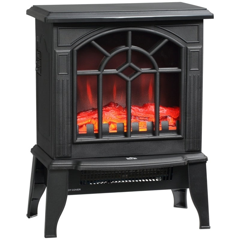 Black Electric Fireplace Heater with Realistic Log Flame LED FastFurnishings