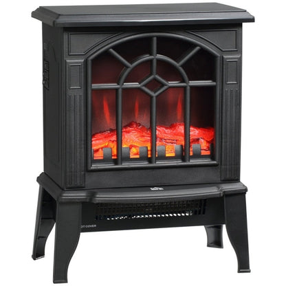 Black Electric Fireplace Heater with Realistic Log Flame LED FastFurnishings