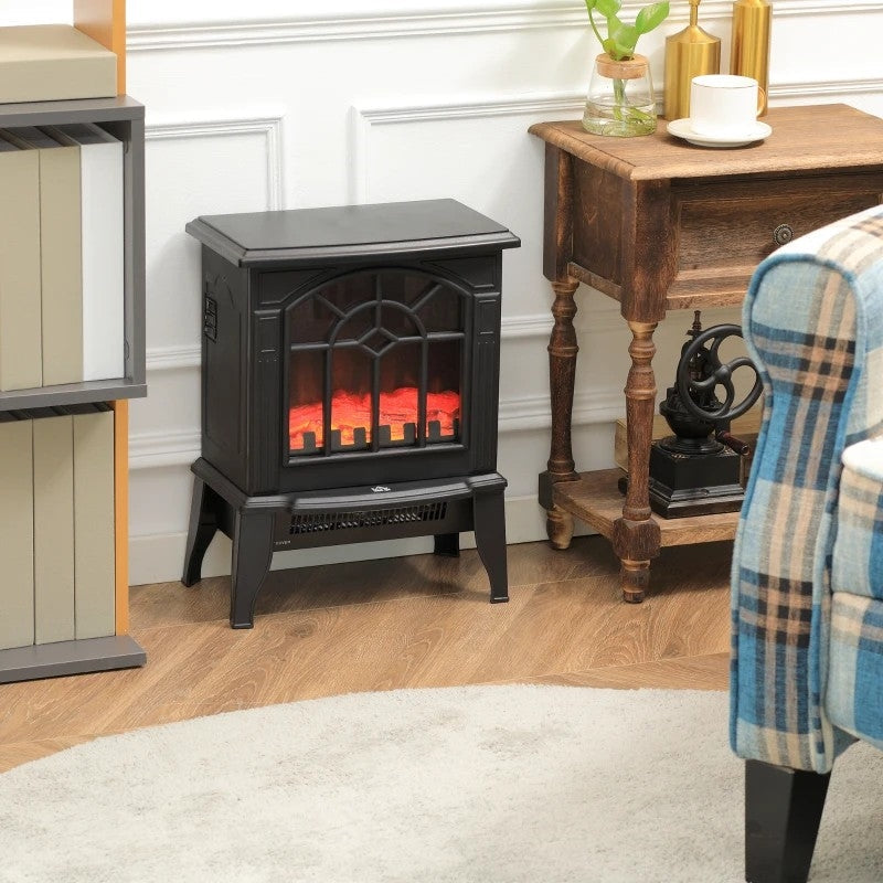 Black Electric Fireplace Heater with Realistic Log Flame LED FastFurnishings
