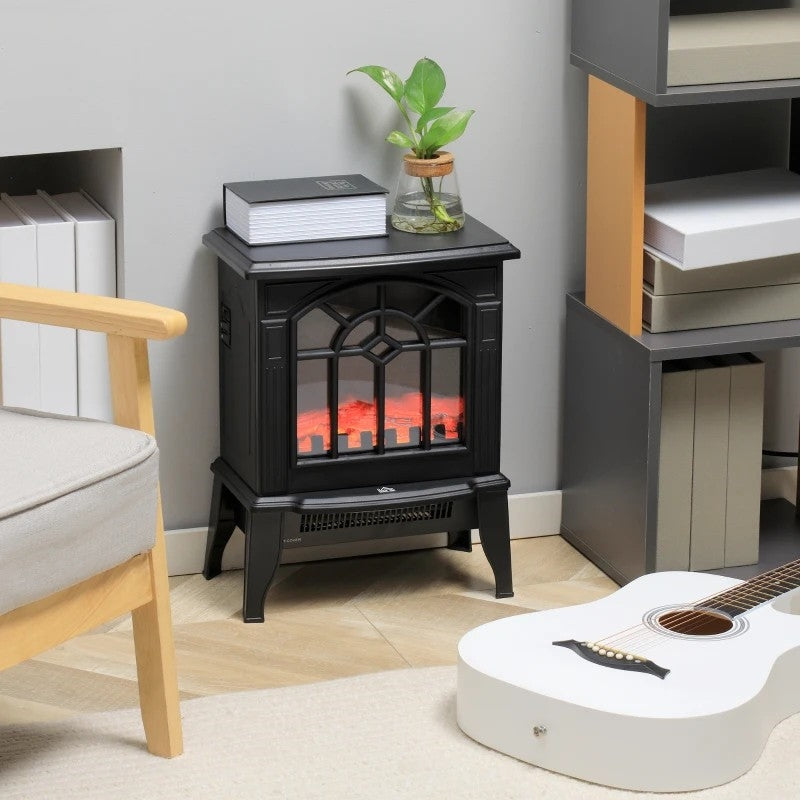 Black Electric Fireplace Heater with Realistic Log Flame LED FastFurnishings