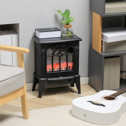 Black Electric Fireplace Heater with Realistic Log Flame LED FastFurnishings