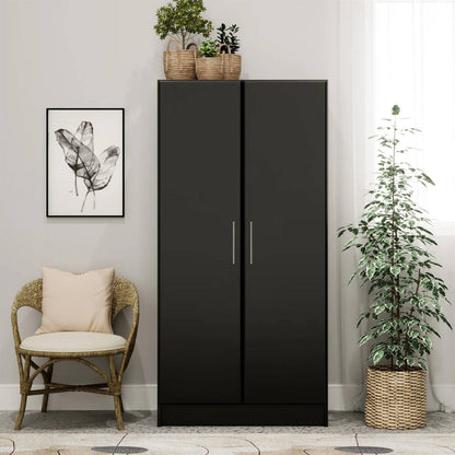 Bedroom Armoire Wardrobe Cabinet with Hanging Rail in Black Wood Finish FastFurnishings