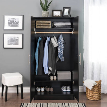 Bedroom Armoire Wardrobe Cabinet with Hanging Rail in Black Wood Finish FastFurnishings