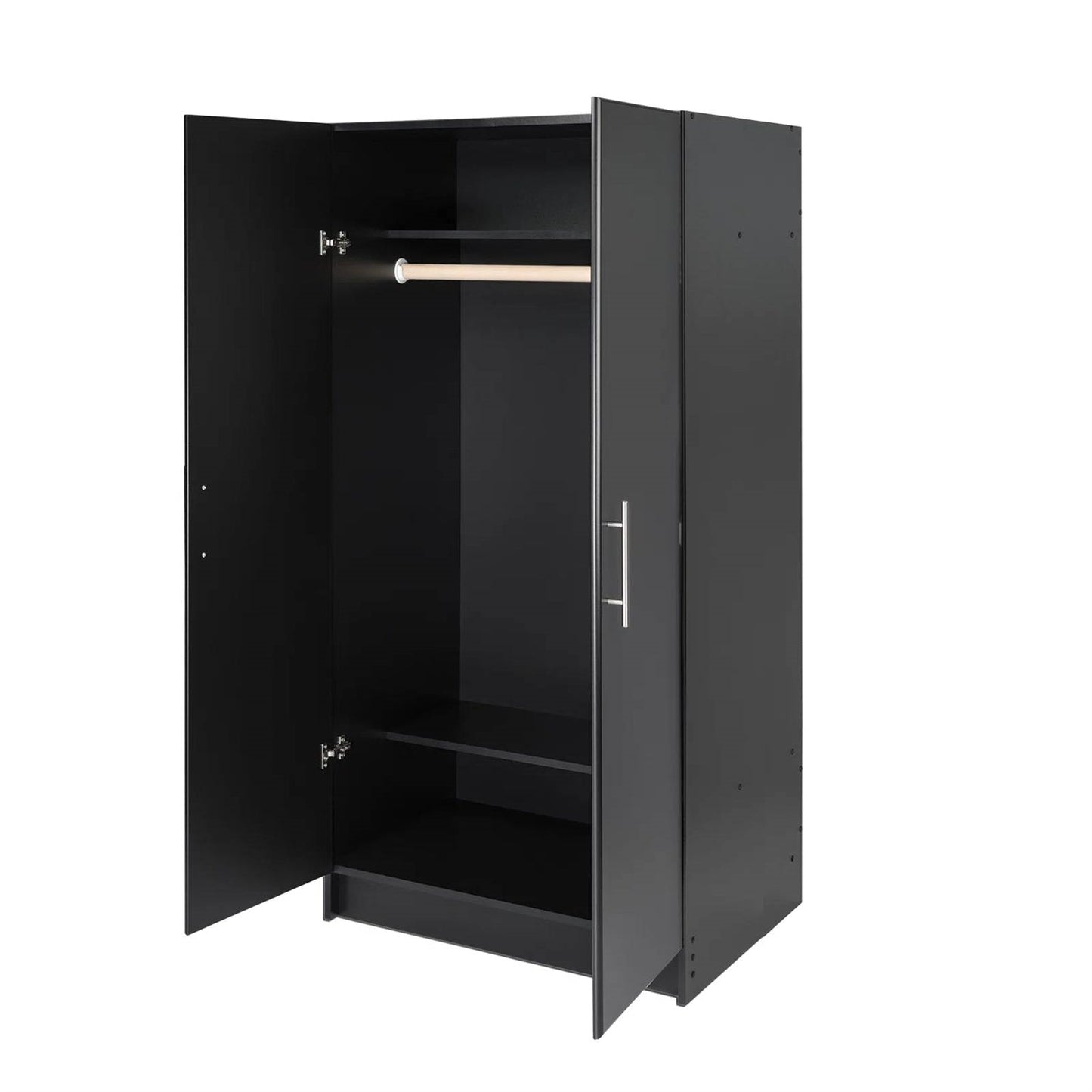 Bedroom Armoire Wardrobe Cabinet with Hanging Rail in Black Wood Finish FastFurnishings