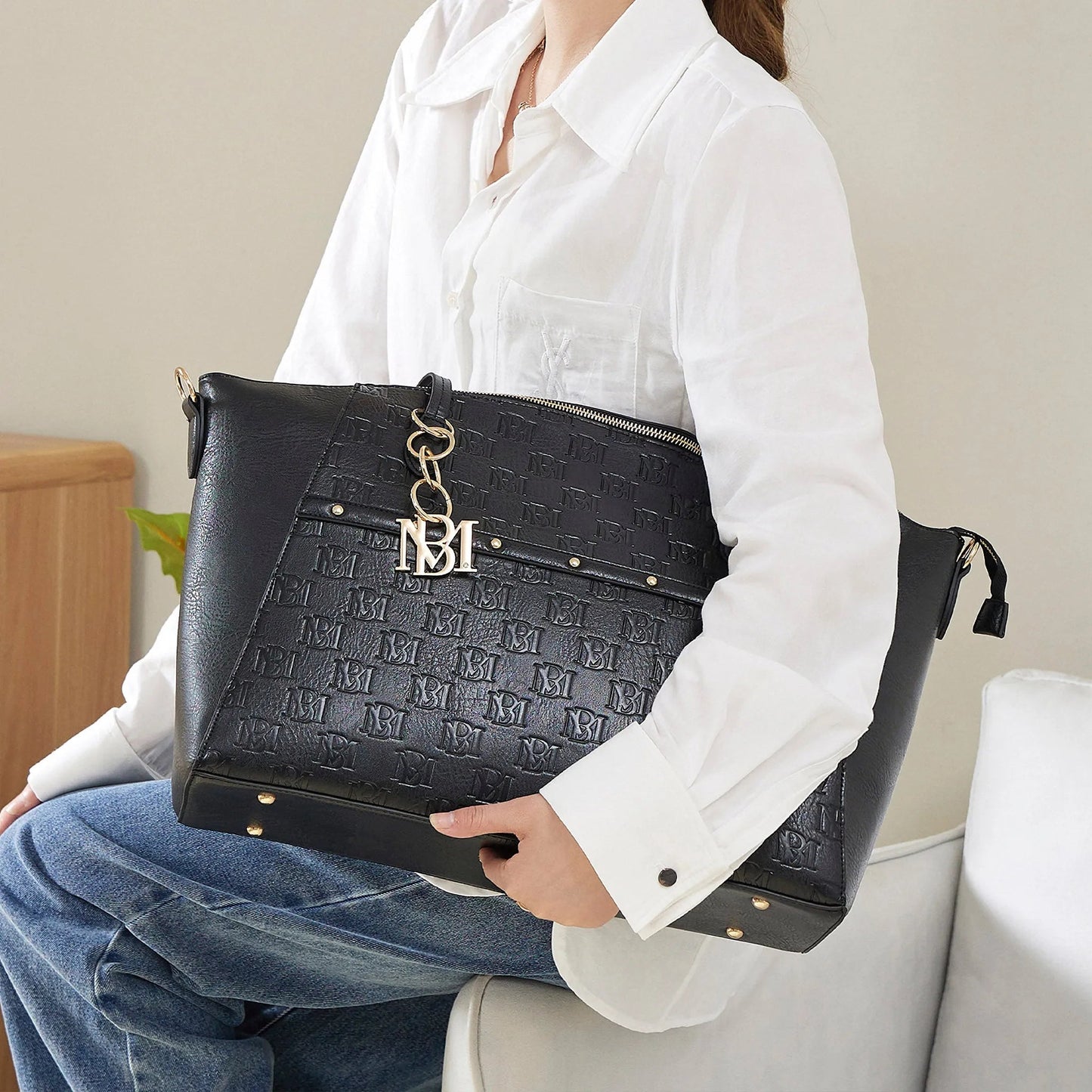 Caroline Vegan Leather Monogram Weekender Duffel Bag Travellty