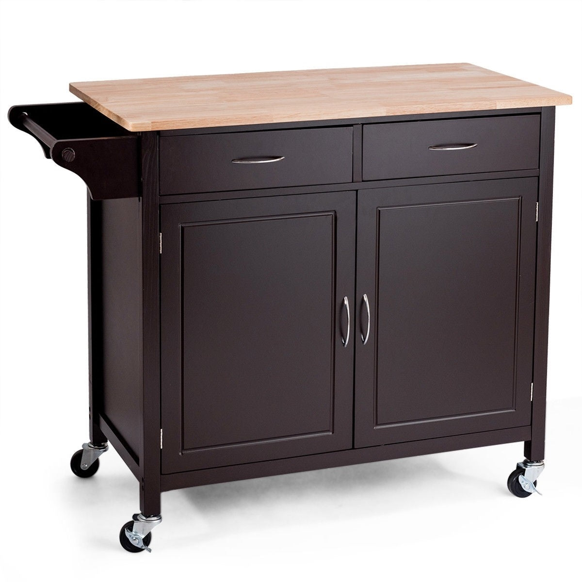 Brown Kitchen Island Storage Cart with Wood Top and Casters FastFurnishings