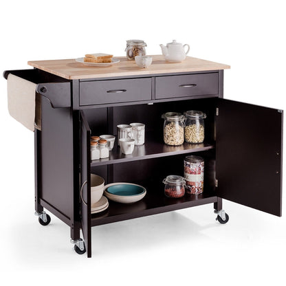 Brown Kitchen Island Storage Cart with Wood Top and Casters FastFurnishings