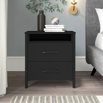 Modern 2-Drawer Nightstand Bedside Table in Black Wood Finish FastFurnishings