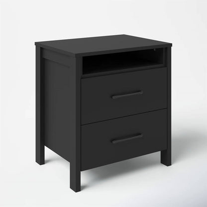 Modern 2-Drawer Nightstand Bedside Table in Black Wood Finish FastFurnishings