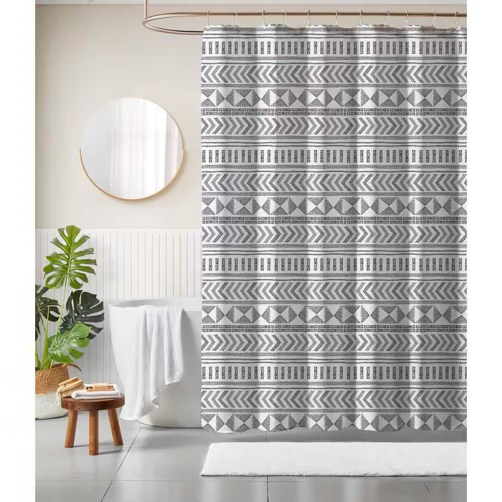 72-inch Polyester Shower Curtain with Black White Scandinavian Chevron Pattern FastFurnishings