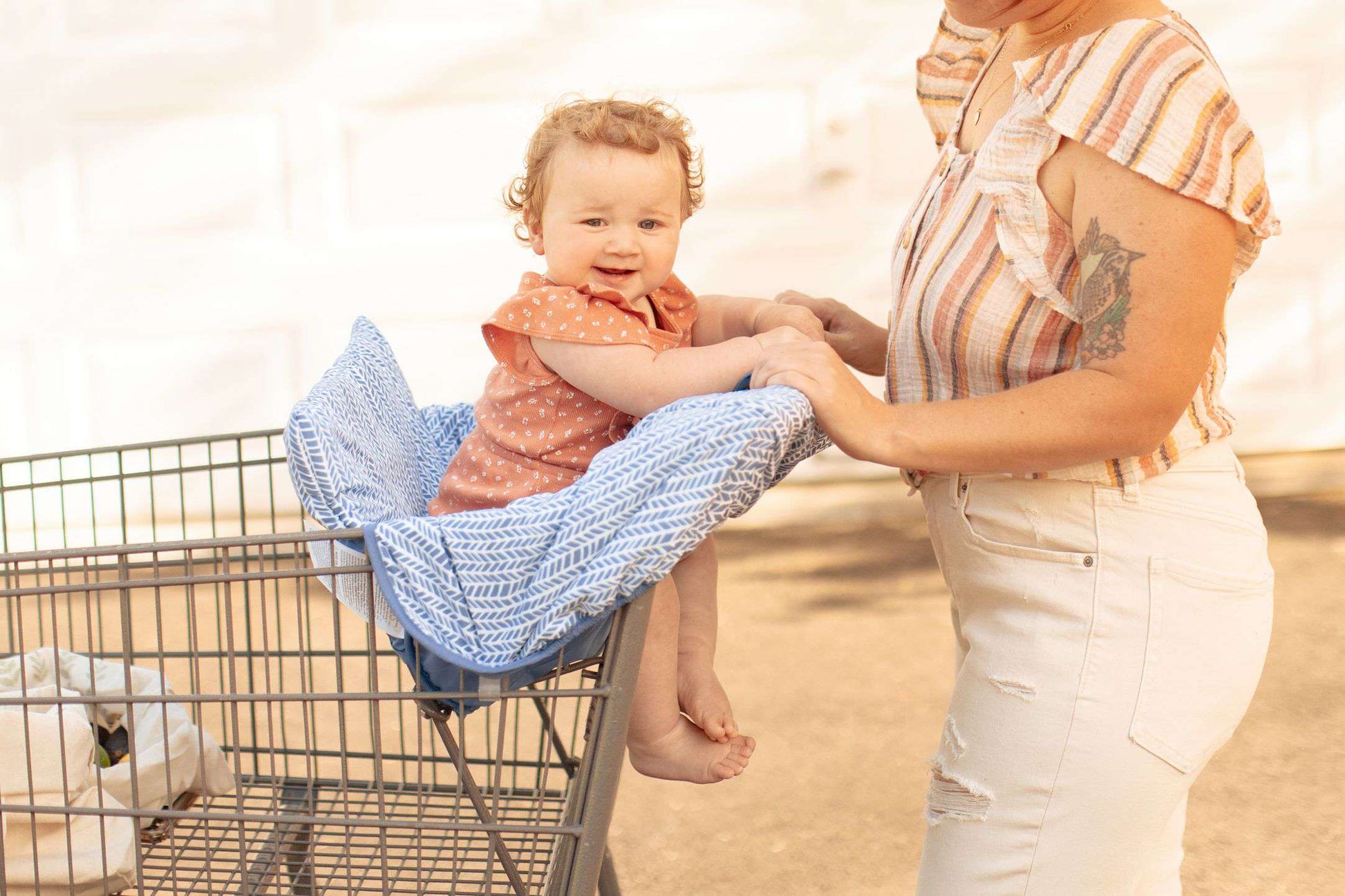 Baby Shopping Cart Cover | Blue Little Arrows Design Binxy Baby