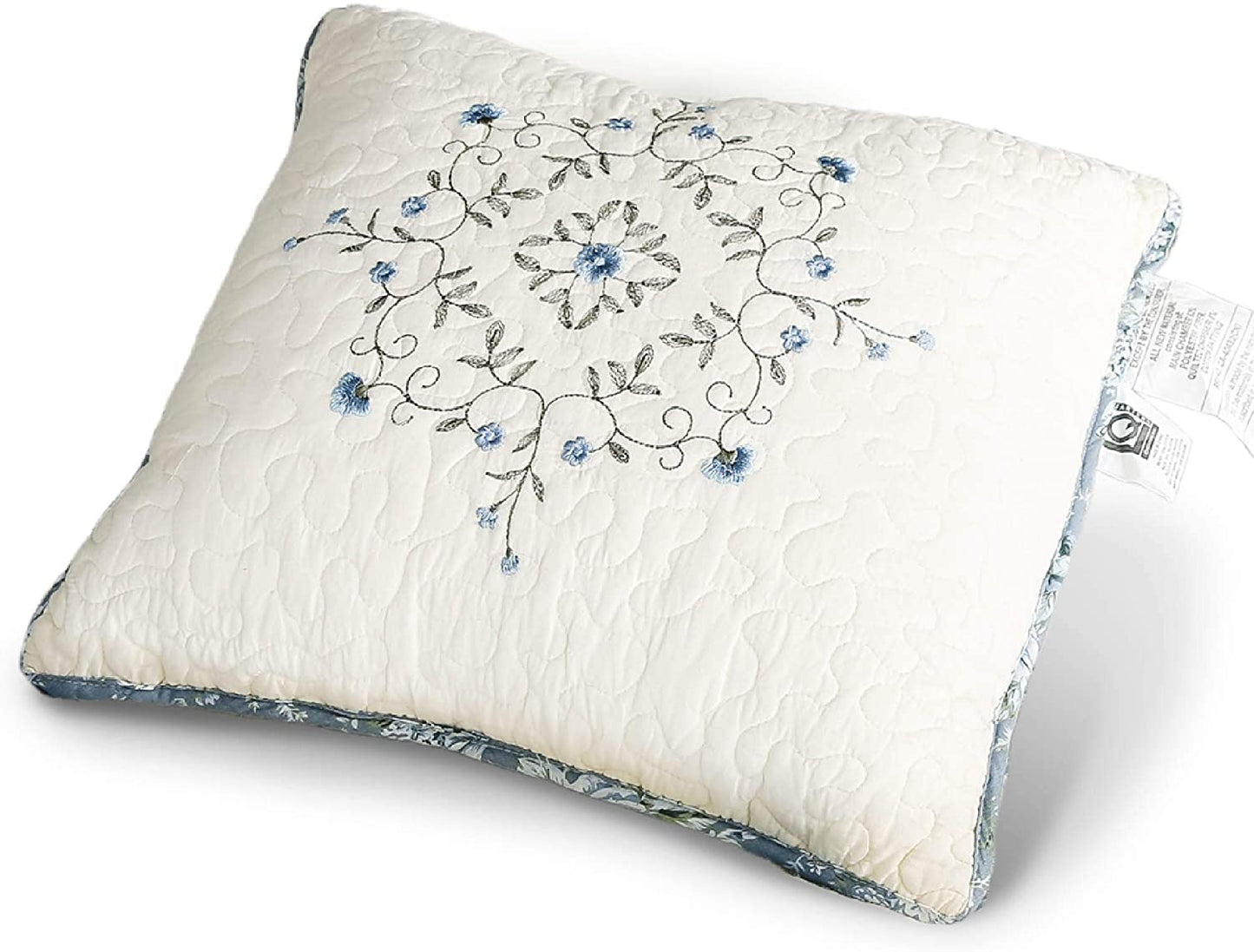 Kasentex 100% Cotton Floral Patchwork Throw Pillow, Blue Kasentex