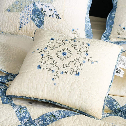 Kasentex 100% Cotton Floral Patchwork Throw Pillow, Blue Kasentex