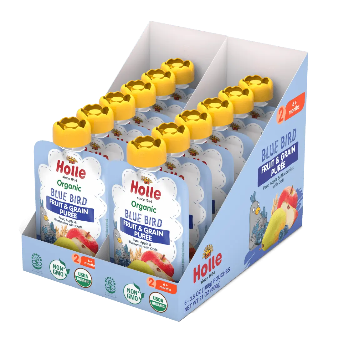 Holle Baby Food Pouches - Organic Fruit & Grain Puree - Blue Bird Holle USA