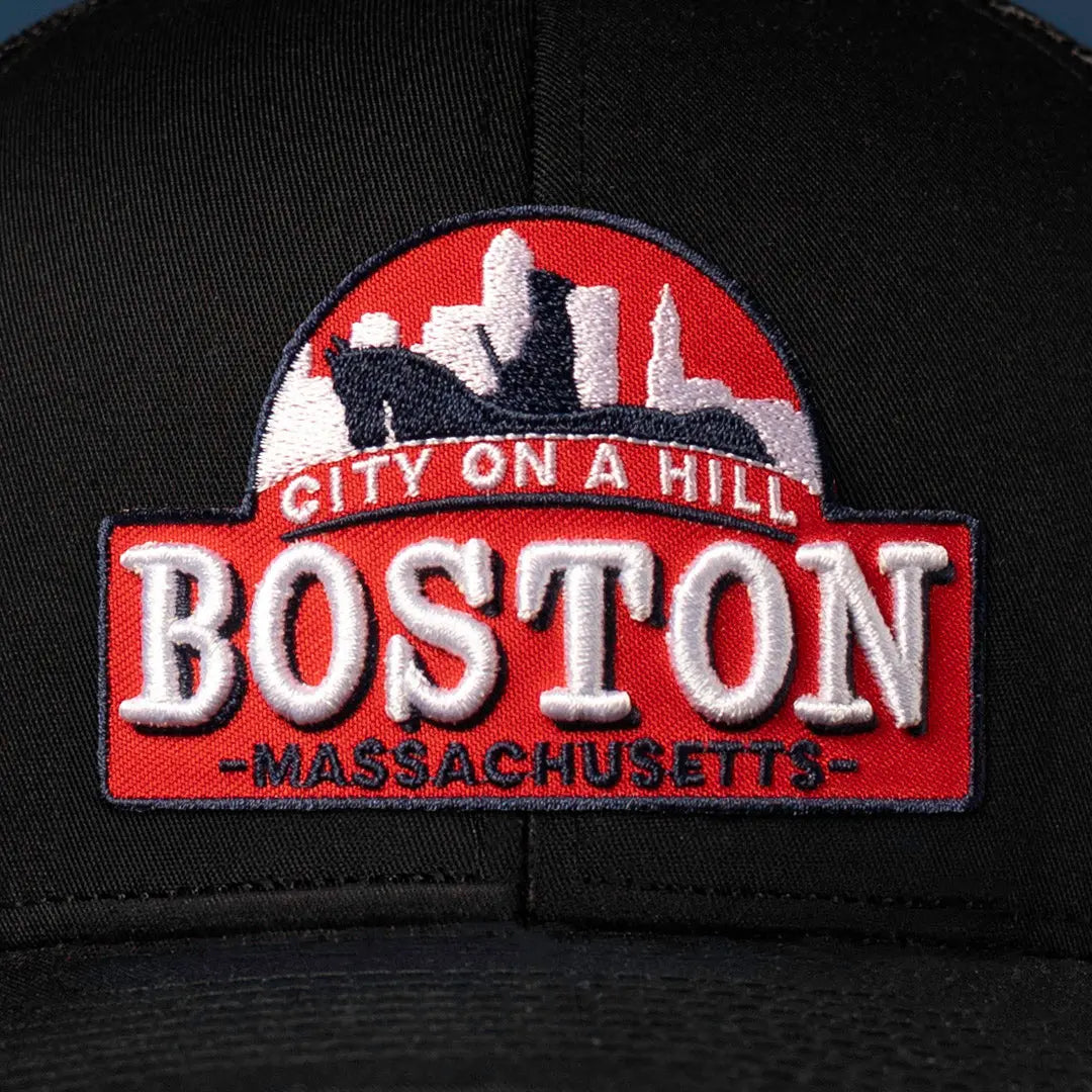 Boston City On A Hill Trucker Hat  |  Black Cityscape Snapback