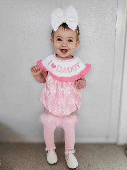 Smocked bows I love daddy romper - Get it from Bo