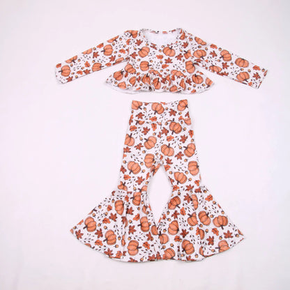 Pumpkin & leaves high waisted ruffle bell set Leopardbaby Boutique