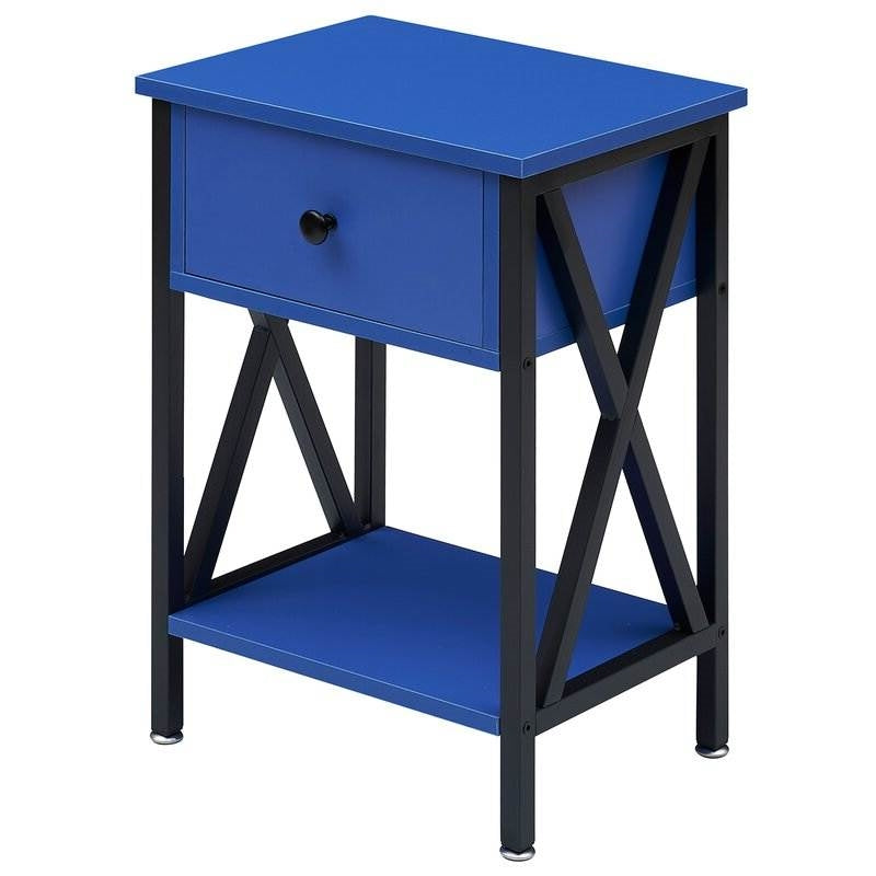 Set of 2 - 1 Drawer Nightstand in Dark Blue and Black FastFurnishings