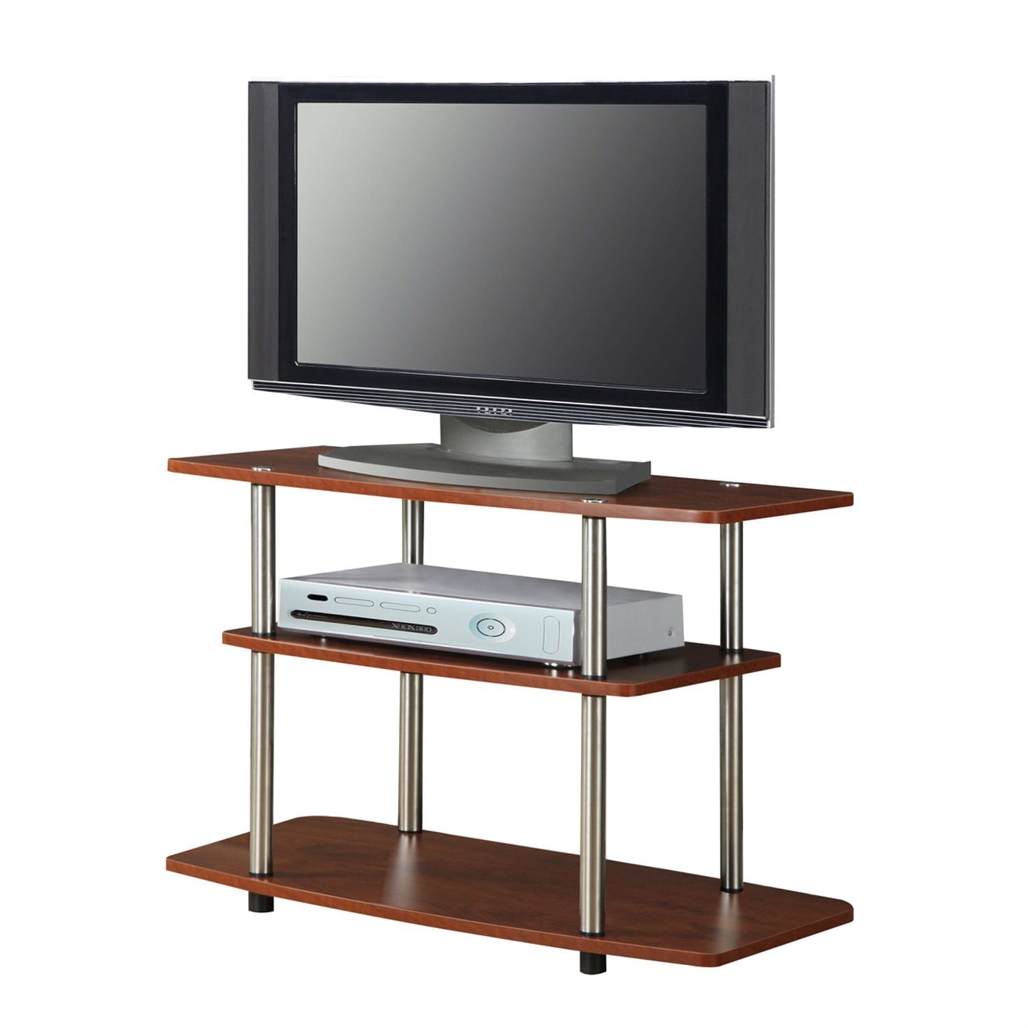 Modern Wood and Metal TV Stand in Cherry Brown Finish FastFurnishings