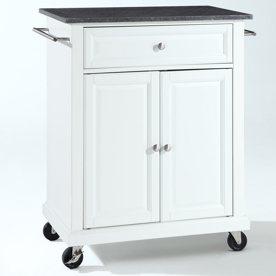 White Kitchen Cart with Granite Top and Locking Casters Wheels FastFurnishings