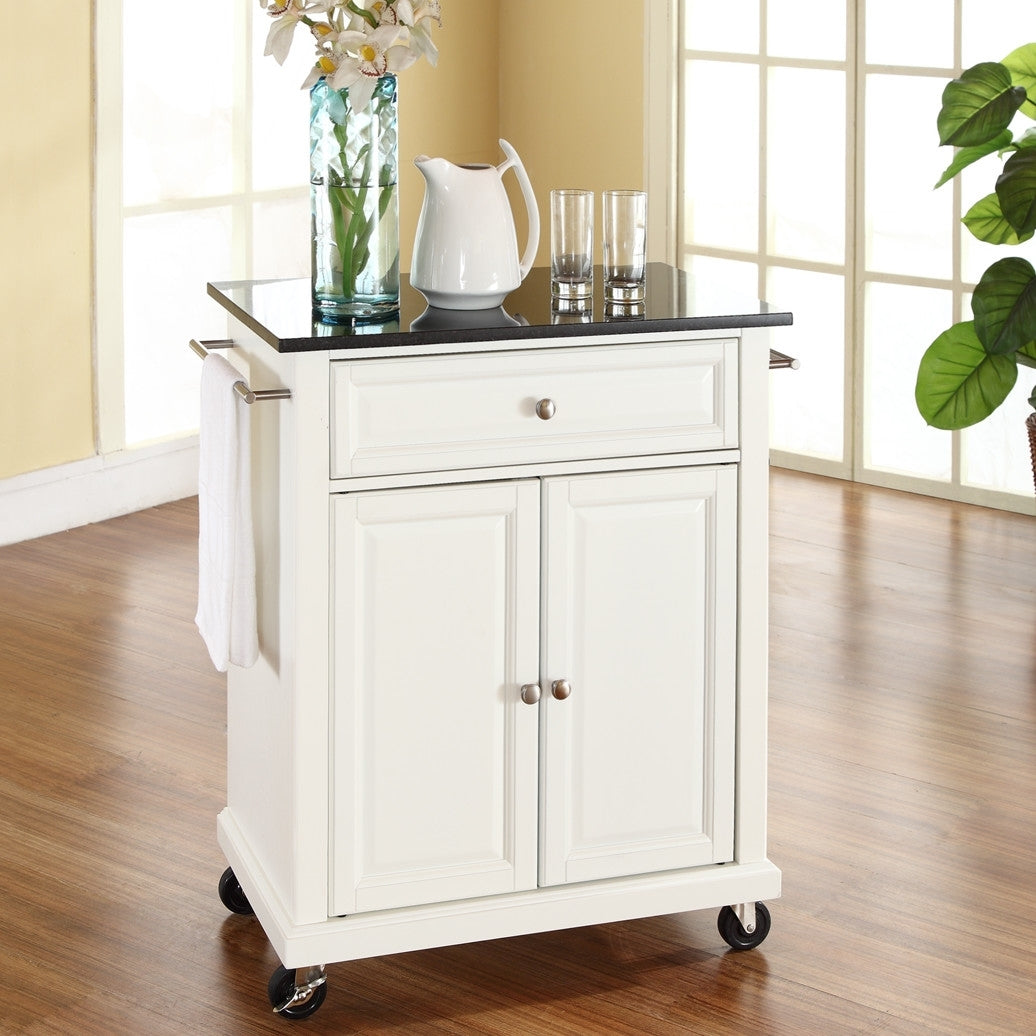 White Kitchen Cart with Granite Top and Locking Casters Wheels FastFurnishings