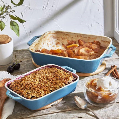 Set of 2 - Ceramic Stoneware Baking Dish Set in Blue Green Turquoise Ivory FastFurnishings