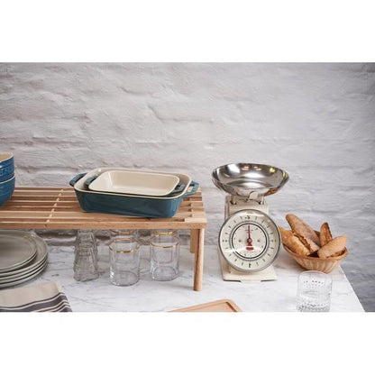 Set of 2 - Ceramic Stoneware Baking Dish Set in Blue Green Turquoise Ivory FastFurnishings