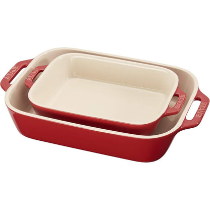 2 Piece Ceramic Stoneware Baking Dish Set in Cherry Red / Ivory FastFurnishings
