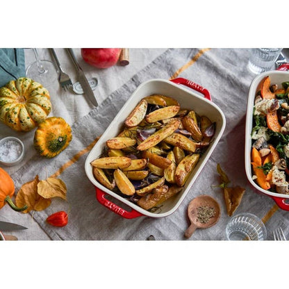 2 Piece Ceramic Stoneware Baking Dish Set in Cherry Red / Ivory FastFurnishings