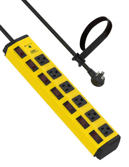 CRST 6 Outlets Individual Switches Mountable Metal Power Strip Surge Protector, 6FT Flat Plug Power Cord Rocket Socket Technology